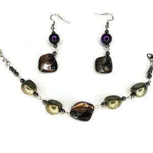 Distressed Stones Pierced Earrings And Bracelet